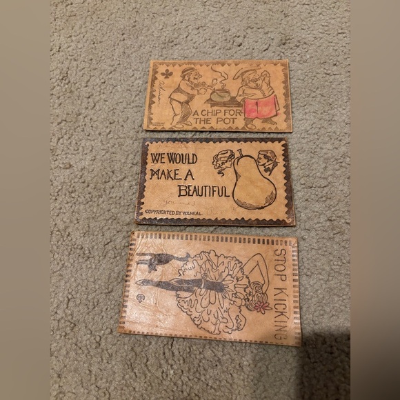 3 Leather Vintage Postcards- Benjamin Franklin Green Error Cut Stamps (used) ￼ - Picture 4 of 12